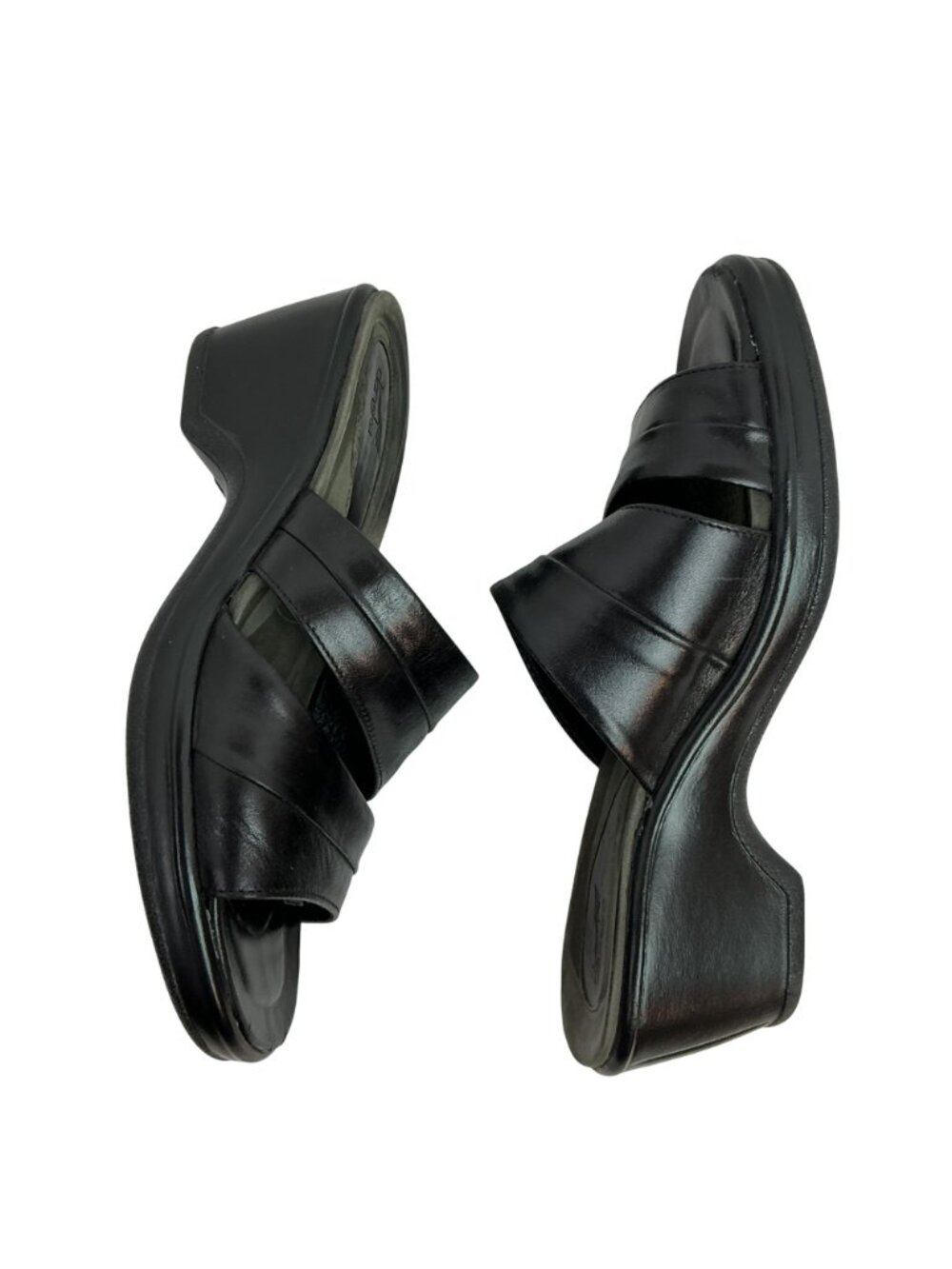 Dansko Two Strap Leather Slide-On Wedge Sandals Womens 7.5-8 Black - Picture 5 of 10